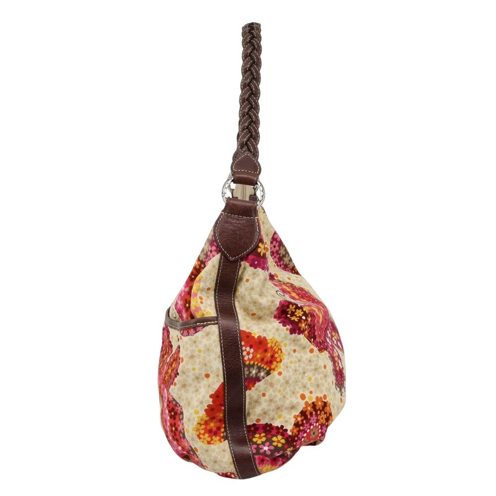 Brighton Bag Handbag Womens Beige Pink Floral Canvas Leather Trim Grandma core - Picture 9 of 16